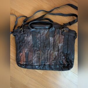 TOSCANI HANDBAG Italian Leather Patchwork Shoulder Distressed Large